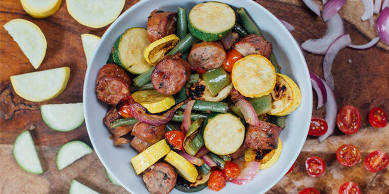 Marinated Summer Veggies With Chicken Sausage